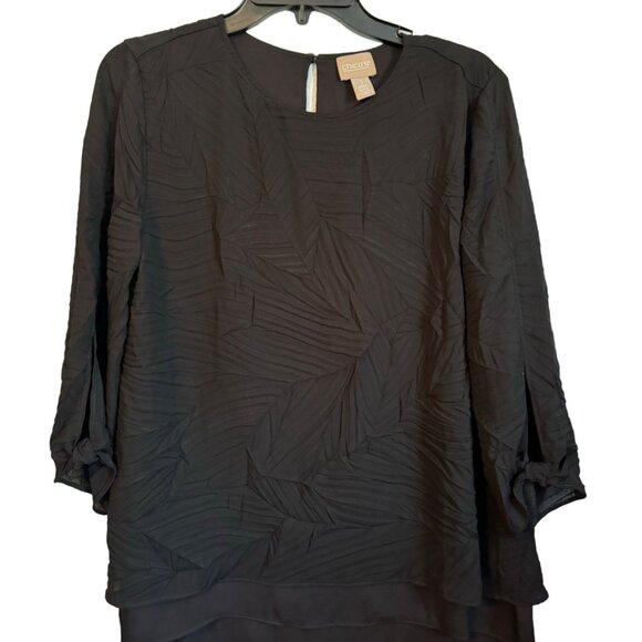 Chicos Black Textured 3/4 Sleeve Layered Blouse Size M Polyester Womens Top - Picture 5 of 12